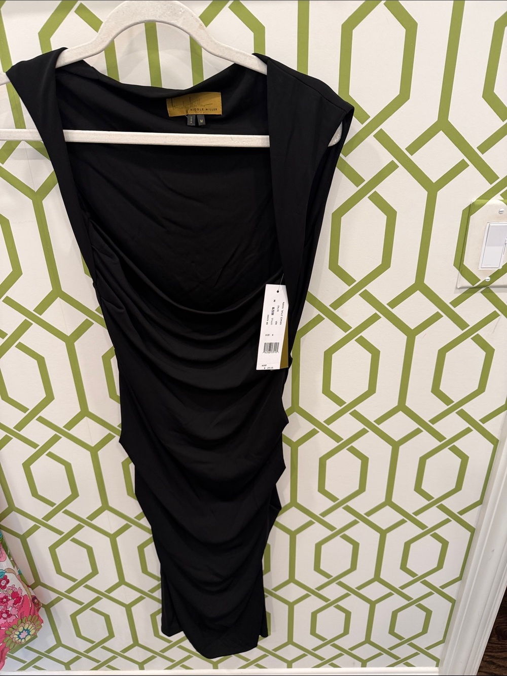 Nicole Miller Black Draped Midi Dress